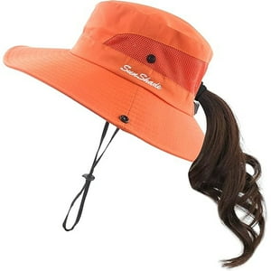 Veatool - Sombreros Plegables Con Protección Uv Para Mujer, De Malla Y Ala Ancha, Para Pescar En La Playa, Con Agujero Para La Coleta