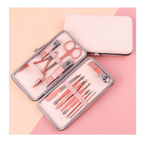 Set de manicura koofull Pink 12 en 1 con funda de viaje de piel