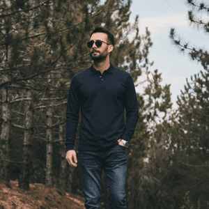 T-World - Polera Hombre Piqué Manga Larga Premium 60/40 Ideal Para Bordar Azul