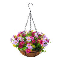 Bothyi - Cesta De Flores Artificiales Colgantes, Decoración, Planta Colgante Para Césped, Balcón, Patio, Rojo Y Rosa