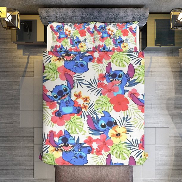 Stitch Palm Leaf 3 Pieces Duvet Cover Set Full Size Super Soft Fade Resistant Microfiber