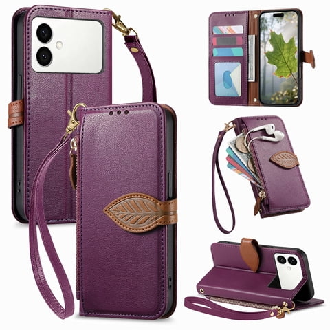 Foxdock Funda Tipo Cartera Para Samsung Galaxy S26 Edge, Con Ranuras Para Tarjetas, Soporte Y Cremallera-Púrpura