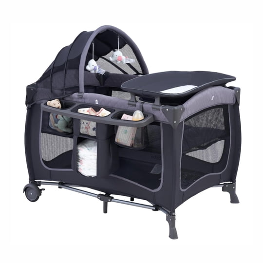 Cuna Corral Plegable De Viaje Kidscool Colecho Con Mudador Organizador Y Móvil 104 X 76 X 76 Cm Gris
