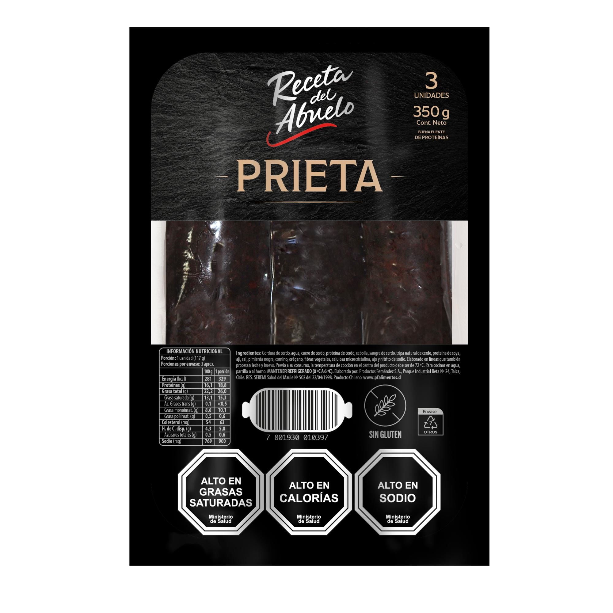 Prieta Tradicional Bolsa 3 Un 350 g Receta del Abuelo