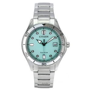 Reloj Citizen Marine Eco-Drive Crystal Accents Stainless Steel Green Dial Fe6170-88L 100M Women'S Watch