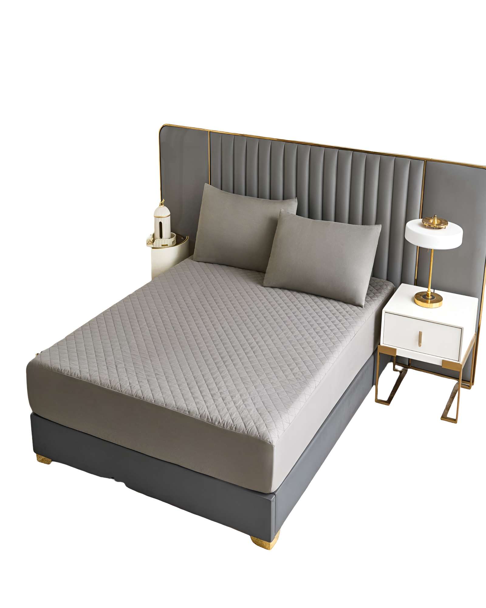 Genérico - Cubrecolchon Impermeable 2 Plazas Gris Claro