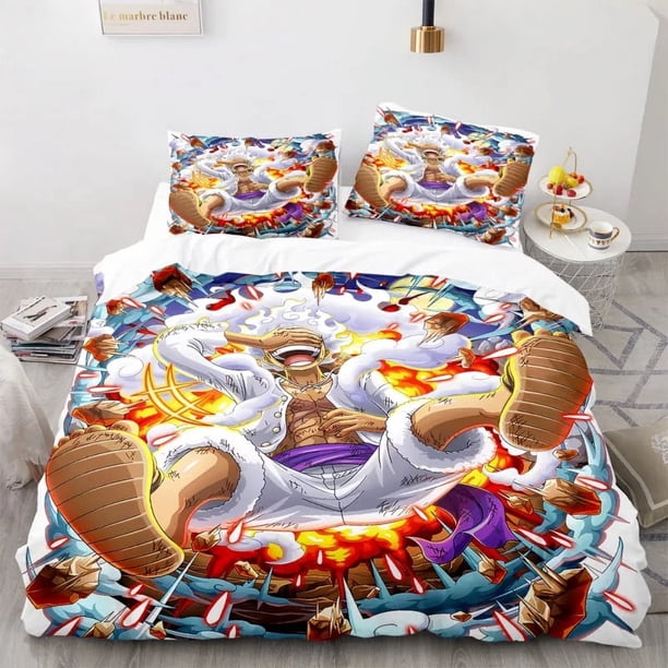 Cartoon Anime One Pieces Duvet Cover Set Nika Luffy Gear 5 Bedding Set Luffy Quilt Cover Pillowcase Twin Single Queen King Size Bed Sheets