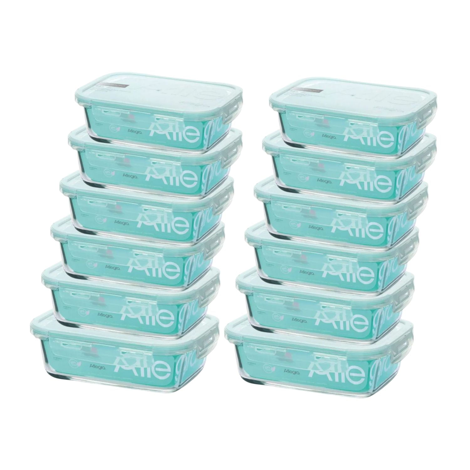 Set 12 Contenedores Hermeticos Vidrio Rectangular Allegra
