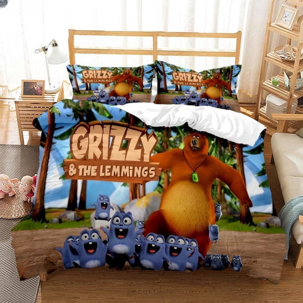 Grizzly & The Lemmings Cartoon Anime Duvet Cover Comforter Bedding set Soft Quilt Cover and Pillowcases Single/Double/Queen/ Bed Sheets
