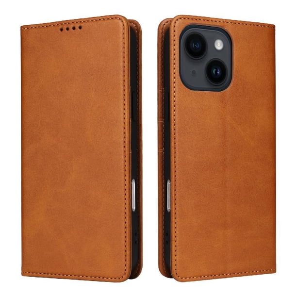 Funda Cartera para iPhone 14 con Ranuras Tarjetas y Soporte - Protección Completa Marrón