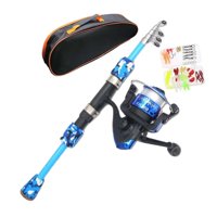 Ioensy - Juego De Cañas De Pescar Para Niños De Agua Dulce Con Carrete De Pesca Caña De Pescar Telescópica Azul