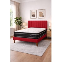 Ethan Desing - Cama Plaza Y Media Turin Rojo Respaldo + Base + Colchon Mery Desing Excellence Plus