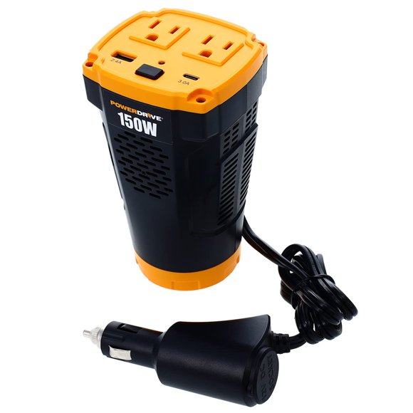 Inversor de Energía PowerDrive PWD150C 150W 12V→110V 2 Salidas y 2 USB