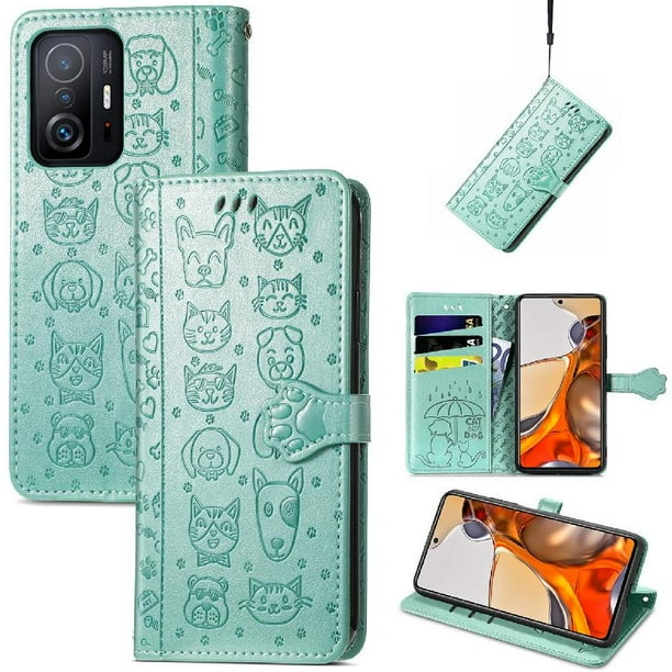 Funda Cartera FOXDOCK para XIAOMI 11T Pro , Flip PU con Relieve de Gatos y Perros, Tarjetero y Soporte