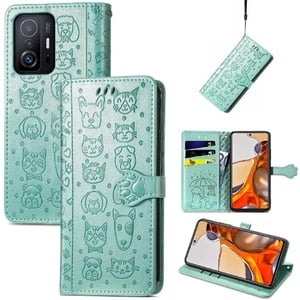 Funda Cartera Foxdock Para Xiaomi 11T Pro , Flip Pu Con Relieve De Gatos Y Perros, Tarjetero Y Soporte