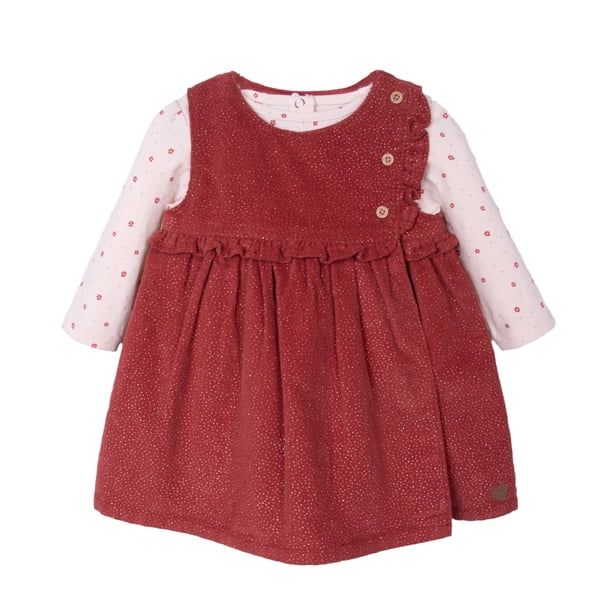 Vestido Bebé Niña Cotelé con Polera Manga Larga Rojo