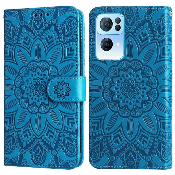 Funda tipo cartera FOXDOCK para OPPO Reno 7 Pro 5G , diseño girasol en relieve, cuero PU, cierre magnético, soporte y tarjetero