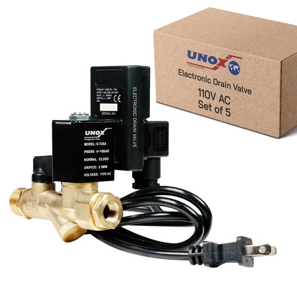 Válvula de drenaje UNOX 1/2"-1/4" NPT 110V, juego de 5