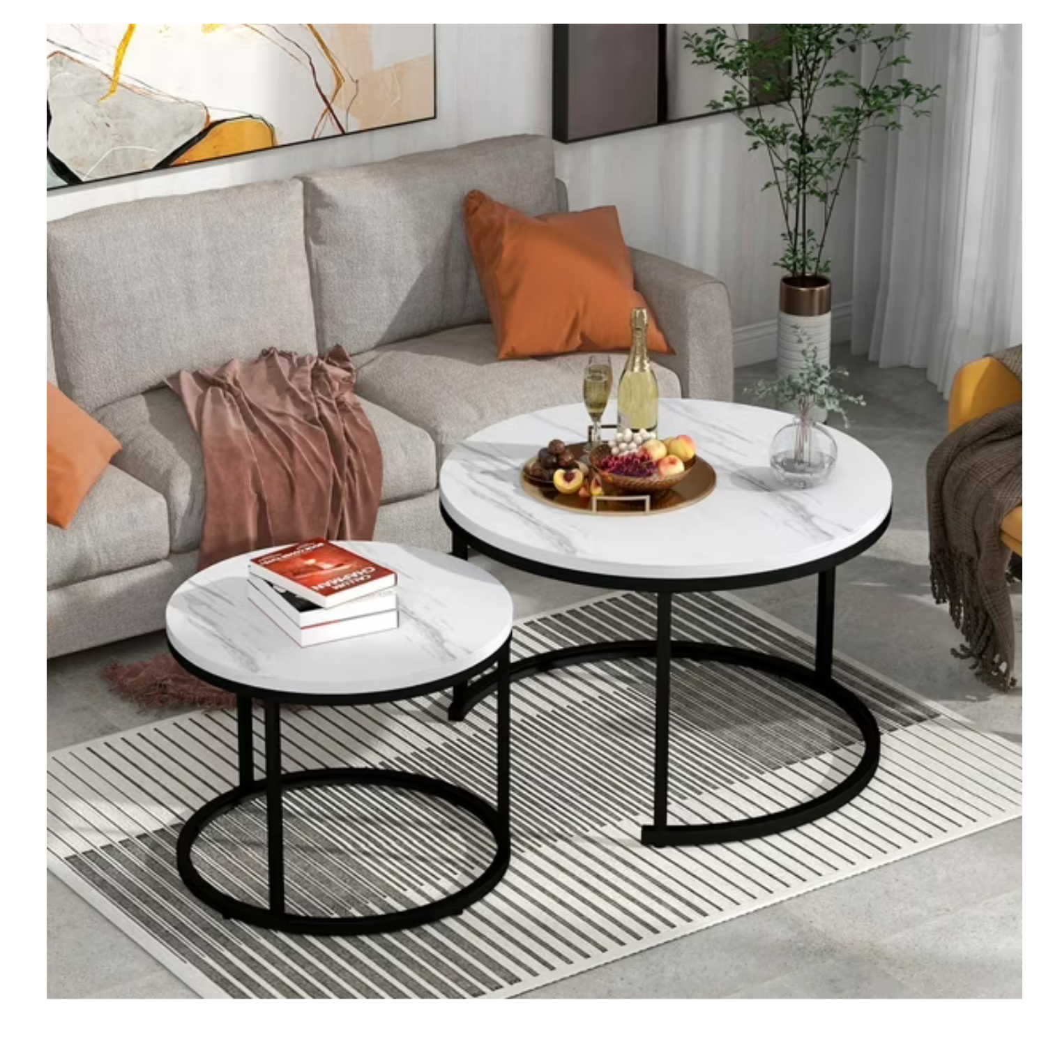 Genérico - Mesa De Centro Auxiliar Doble Melamina 70X50Cm 34X40Cm Blanco/Negro