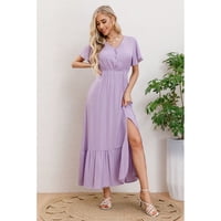 Likeshop - Vestido Largo Verano Mujer Manga Corta Abertura Botones 328