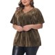 thumbnail image 4 of Blusas de Talla Grande para Mujer de Agnes Orinda Cuello en V Metálico Manga Corta Camiseta de Fiesta 2X Oro, 4 of 6