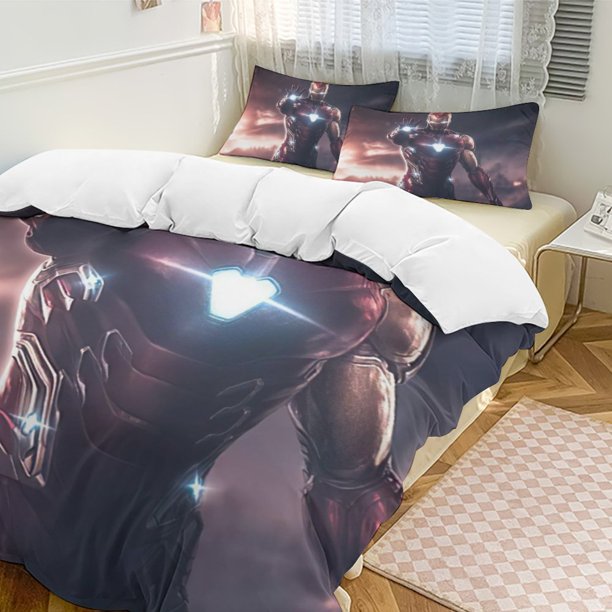 Iron Man Bedding Comforter Sets 3-Piece Bedding Set Soft Warm Bed Set for Bedroom All Season
