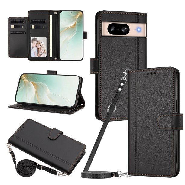 Funda Cartera para Google Pixel 8 con Bolsillo para Billetes, Negro