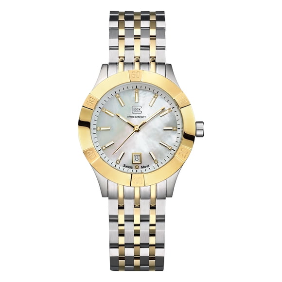 Reloj Glock Precision para hombre, pulsera bicolor con caja de acero plateado