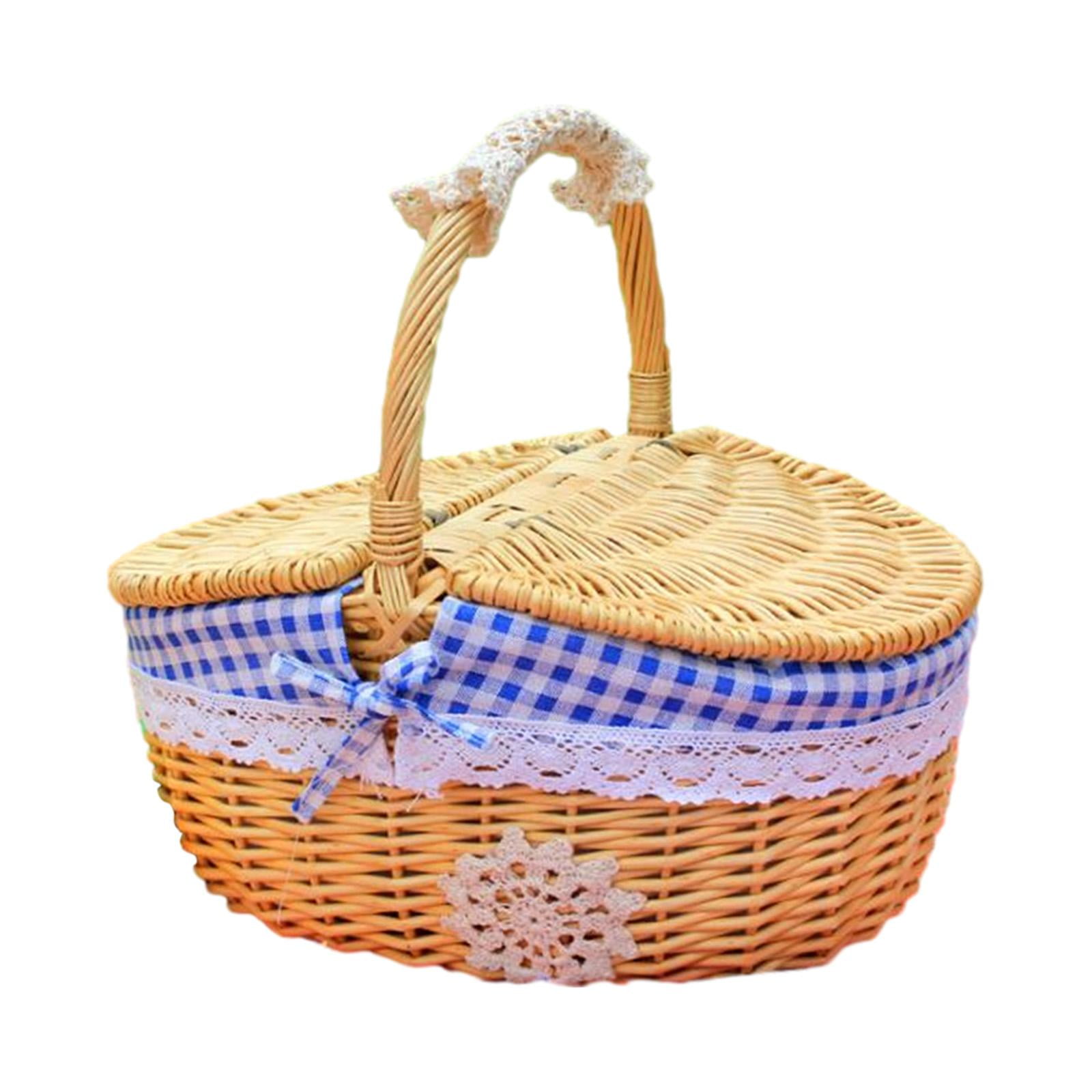 Ioensy - Cesta De Mimbre Para Picnic, Cesta De Mimbre Para Servir, Para Acampar, Al Aire Libre, Pan, Pequeña, Azul