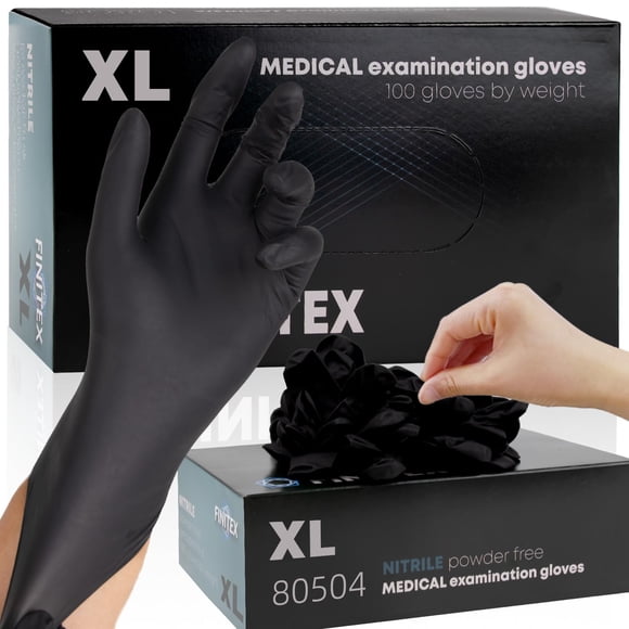 Guantes desechables FINITEX de nitrilo negro, 5 mil, 100 unidades