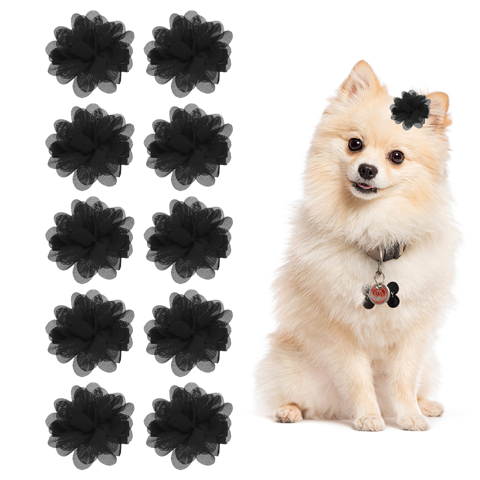 Uxcell Lazos de Flores para el Pelo de Perro, Collar de Flores Lindo para Mascotas con Clips de Gasa Suave, Accesorios de Aseo Floral para Gatos