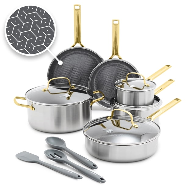 Juego de utensilios de cocina GreenPan Hybrid de 13 piezas de acero inoxidable dorado