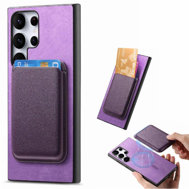 Funda de Cuero Magnética con Tarjetero para Samsung Galaxy S23 Ultra Cubierta Delgada Morado