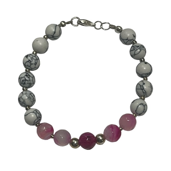Pulsera plata 925 Ágata y Howlita blanca