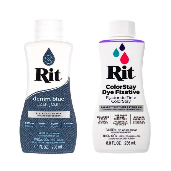 Tinte líquido para telas Rit Dye, 240 ml, azul vaquero con fijador de color