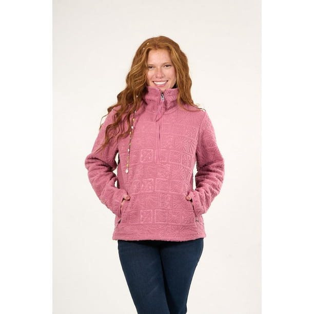 Poleron Sherpa Hot Print Medio Cierre Rosa Mujer