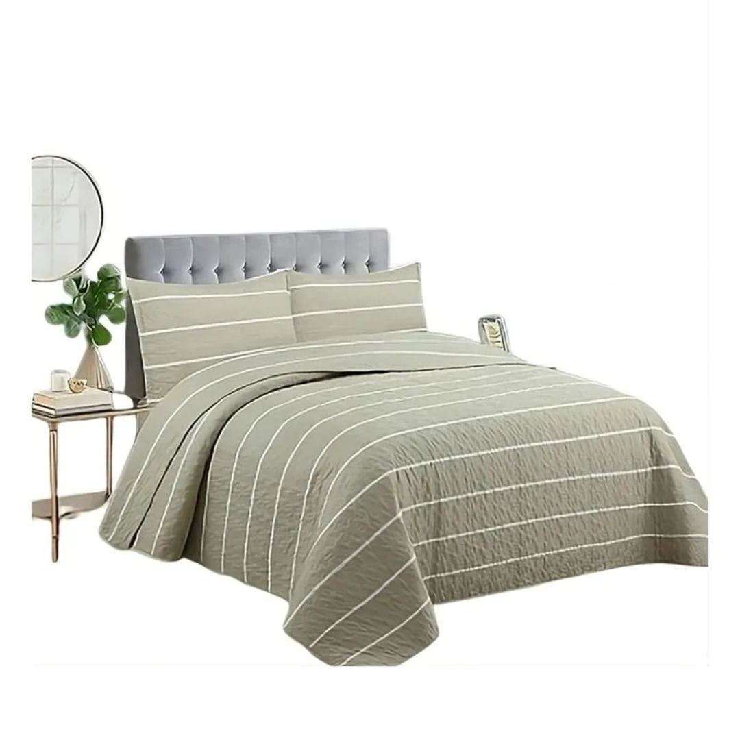 Genérico - Cubrecama Quilt Verano 2 Plazas - Beige Líneas 102