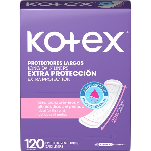 Protectores Femeninos Kotex diarios largos extra protección, 120 Un