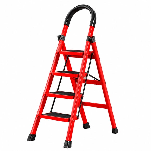 Escalera De Tijera Metálica Roja 4 Peldaños Plegable Hogar