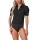 thumbnail image 2 of INSPIRE CHIC Camiseta de Trabajo de Manga Corta de Una Pieza con Botones para Mujer Blusa Negra Talla L, 2 of 6