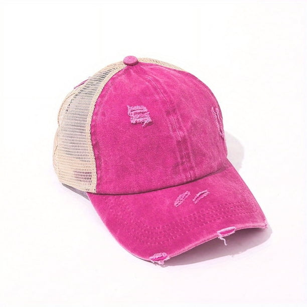 Unisex Washed Baseball Cap: Distressed Ripped Criss Cross Ponytail Hat - Adjustable Casual Style for Men & Women