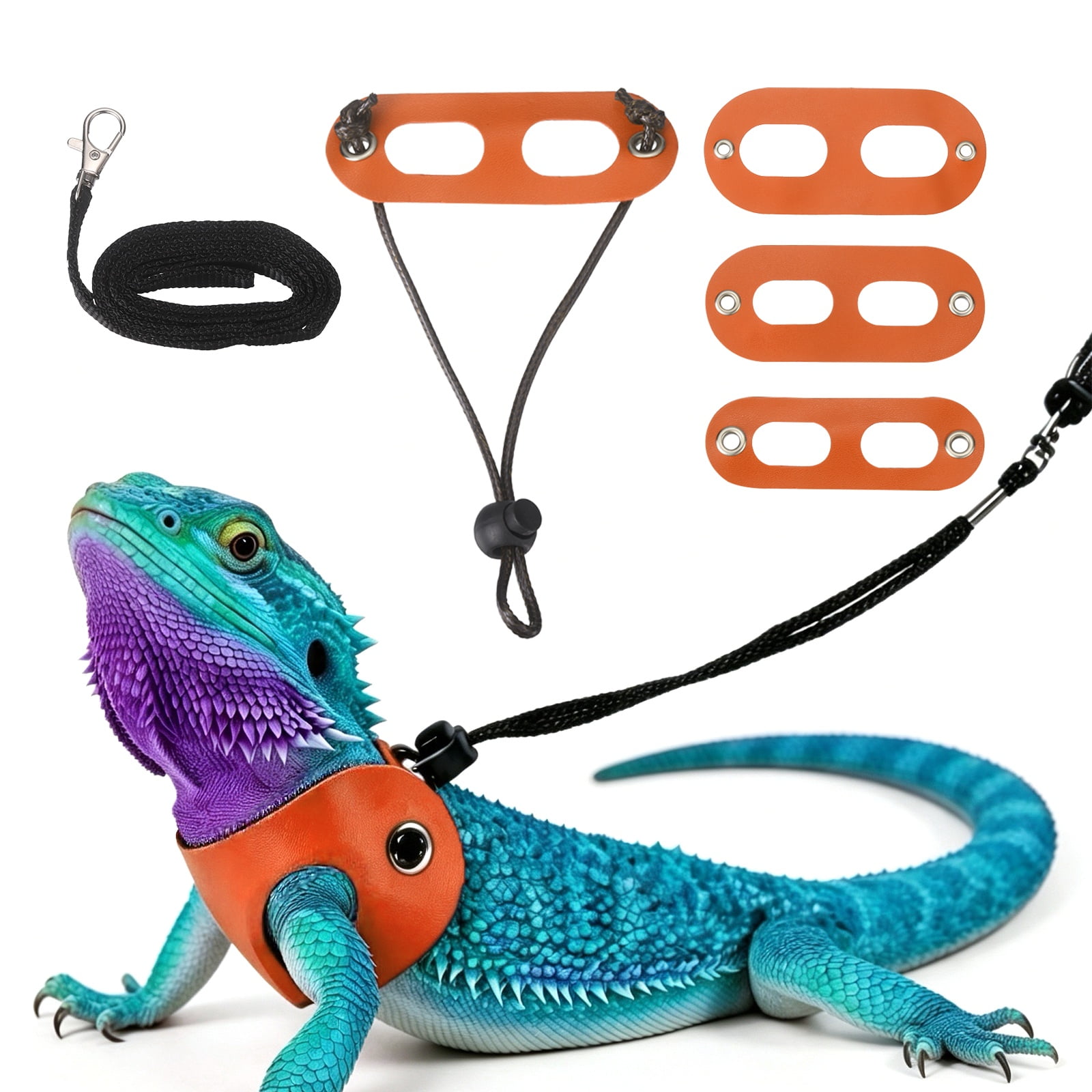 Arnés de Correa para Lagarto Barbudo Uxcell, Arnés de Dinosaurio para Lagarto Ajustable con Cuerda de Tracción de Cuero Suave (S/M/L, 3 Piezas, Naranja), para Lagarto Barbudo Reptil Ardilla Rata
