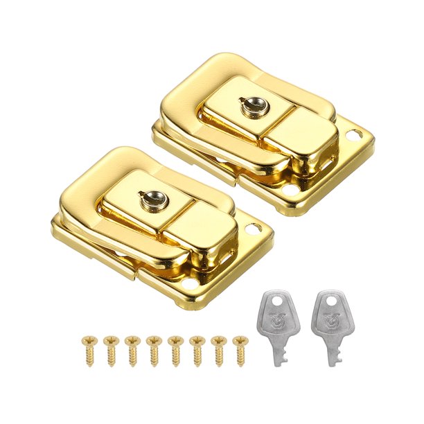 Uxcell 1.6"x1.10" Cierre de Maleta de Hierro con Pestillo de Palanca con Llave/Tornillo, Dorado 2Pcs