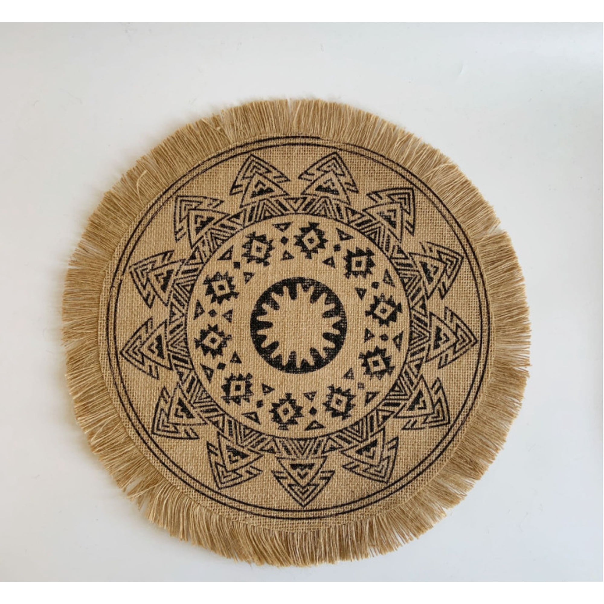Xmhytop Juego De 6 Manteletes Redondos Artesanales Bohemio， Fibra De Yute Natural, Colores Negro Y Natural, 38 Cm, Estilo A, A