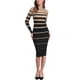 thumbnail image 2 of Vestido Suéter a Rayas de Manga Larga para Mujer INSPIRE CHIC Cuello Redondo Elástico Ajuste Ceñido Tejido de Punto Casual Otoño Largo L Caqui, 2 of 6