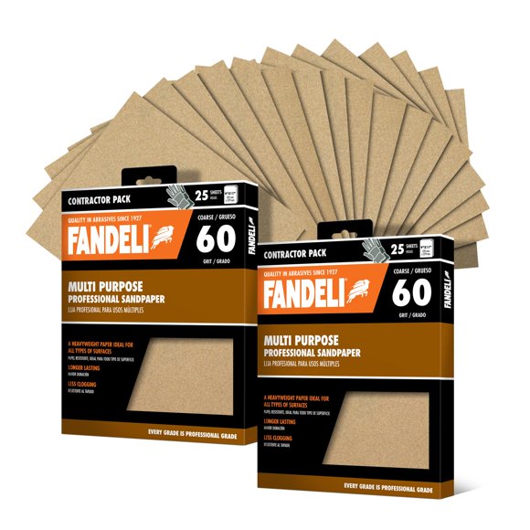 Papel de lija Fandeli multiusos, grano 60, 50 hojas, 23 x 28 cm