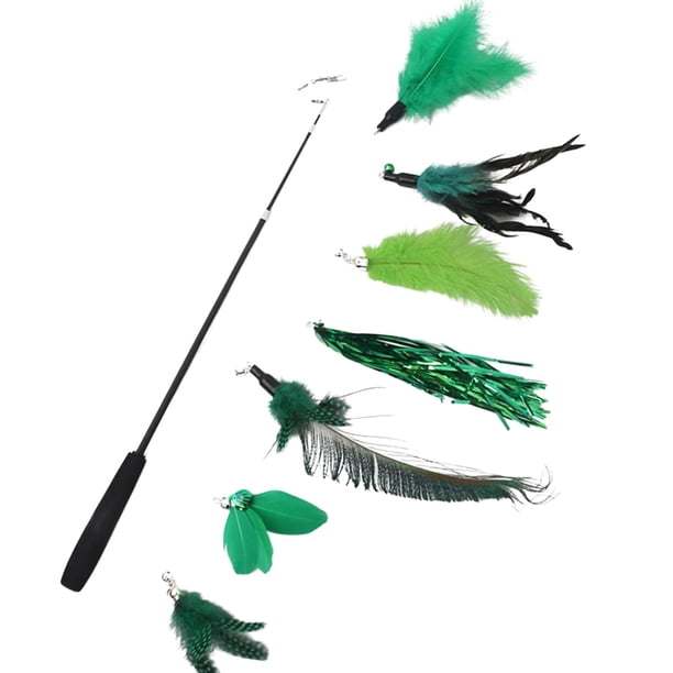 Cat Feather Toy Set Varilla telescópica Jugar Faux Feather Divertirse Ejercitador Teaser Varita Juguetes con 7 piezas Recargas Teaser Juguetes