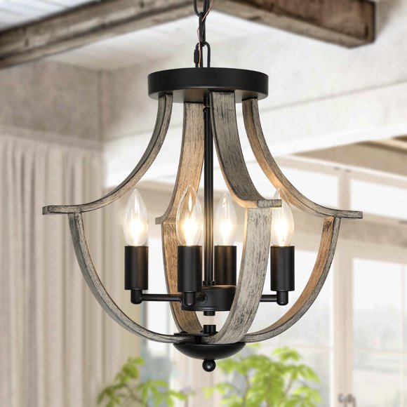 Lámpara colgante LAMPKEDUO de 4 luces estilo rústico con madera falsa