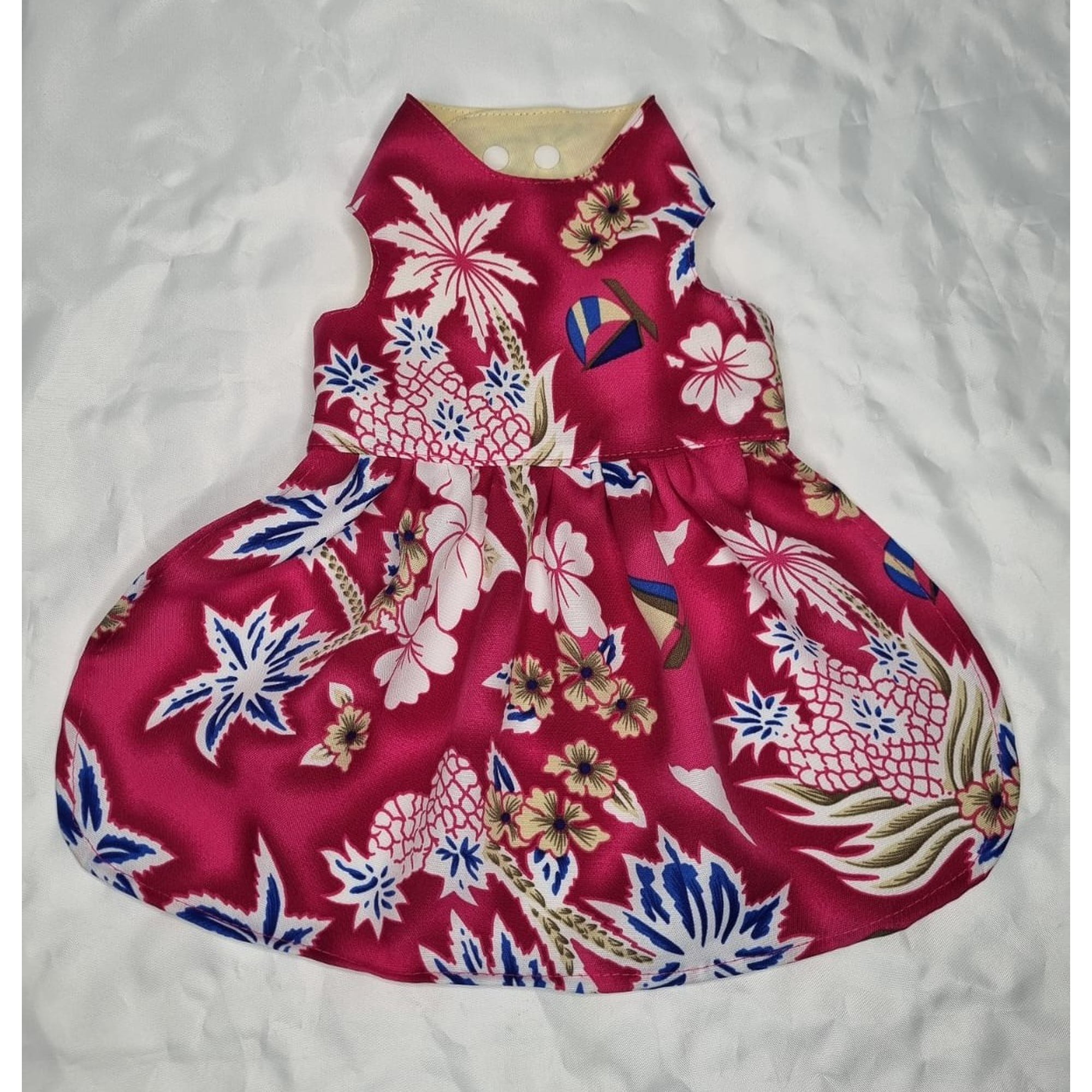 Vestido mascota ajustable tropical hawaiano fucsia talla M