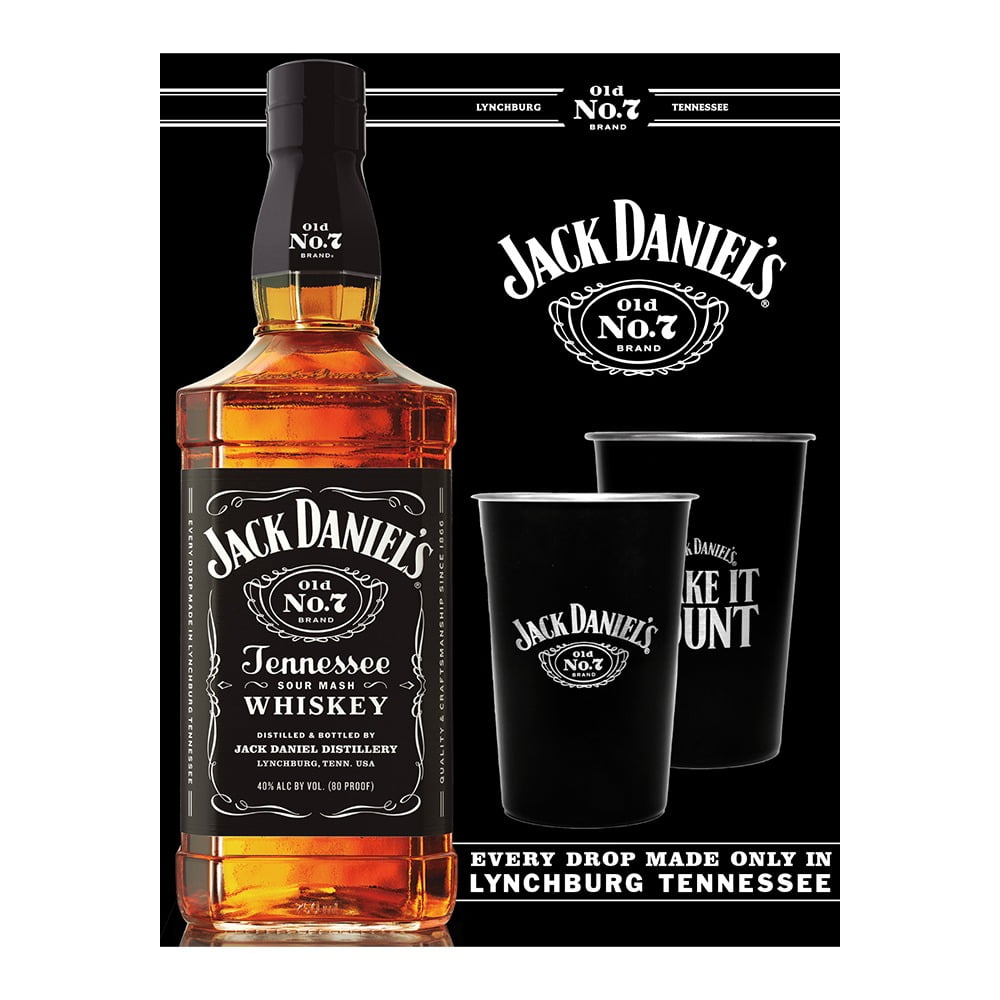 Pack Regalo Navidad Whisky Jack Daniels N7 750cc + 2 Vasos Metalicos